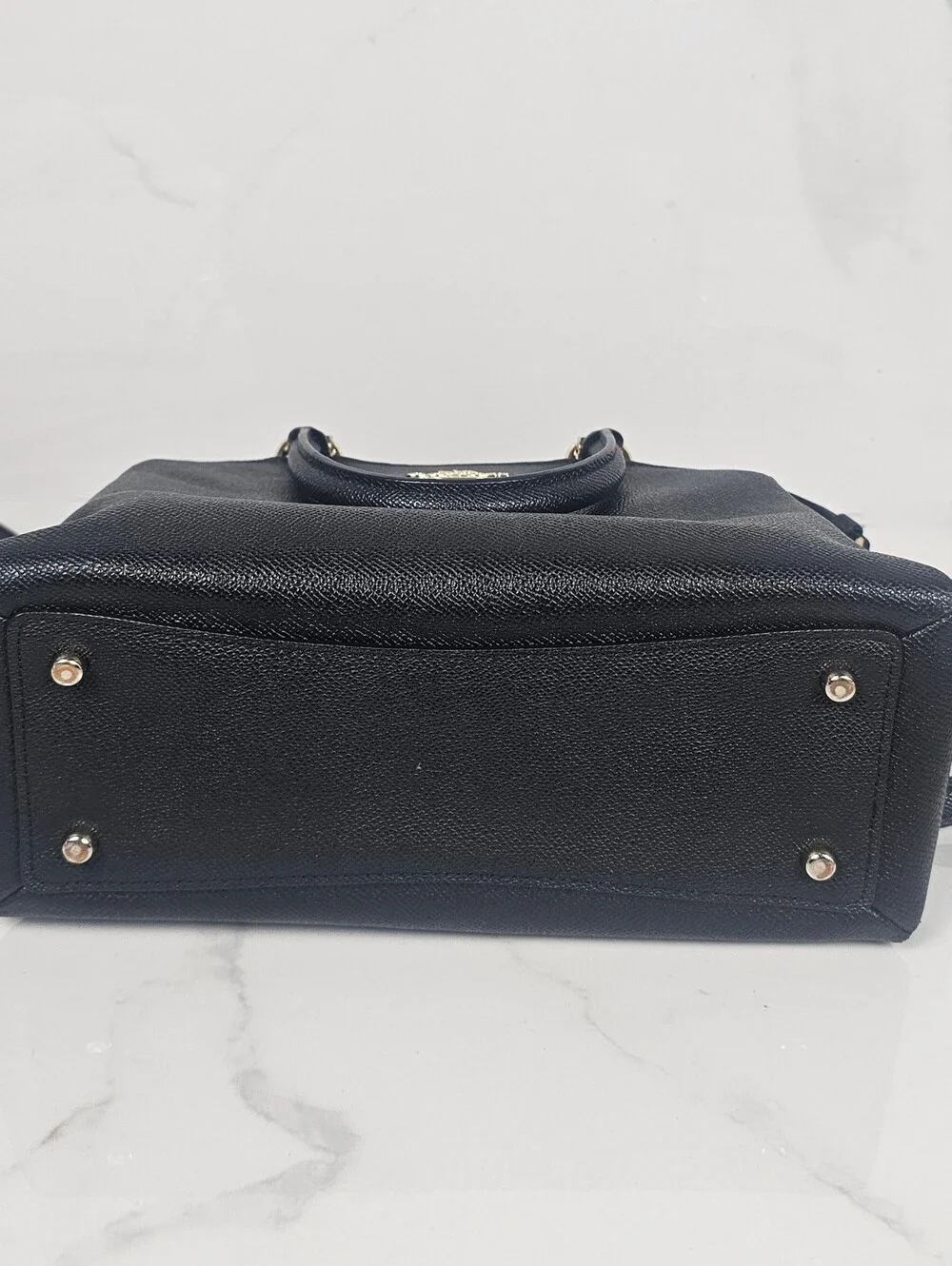 Coach 91146 Mini Lillie Carryall‎ Black Crossgrain Leather Satchel Crossbody Bag